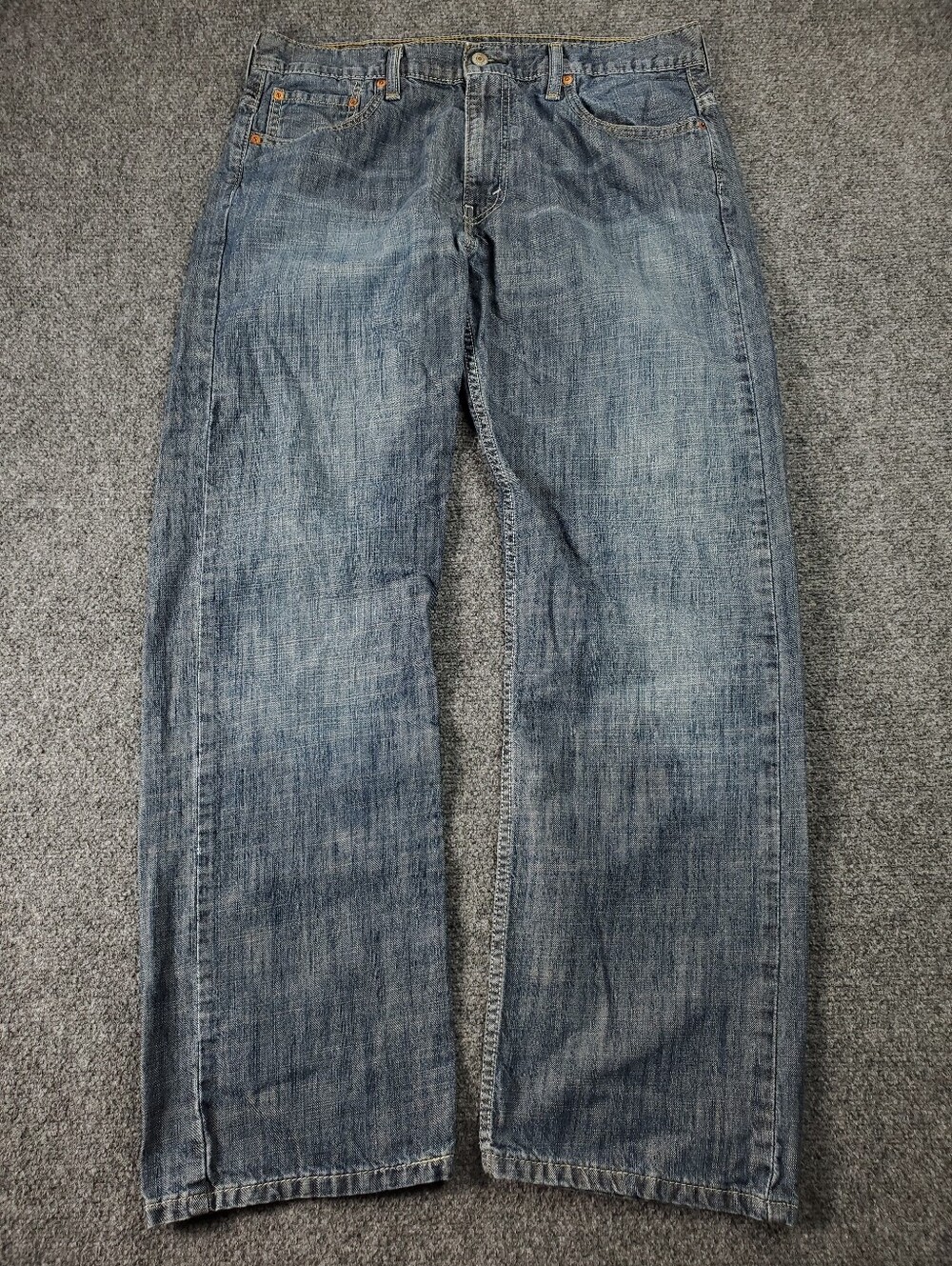 Levis 569 Loose Straight Jeans 33x32 Relaxed Baggy Y2K Crosshatch Fade Denim